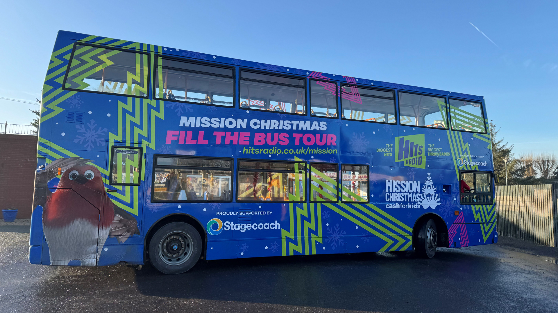 Hit's Radio Fill the Bus Tour branded Stagecoach bus